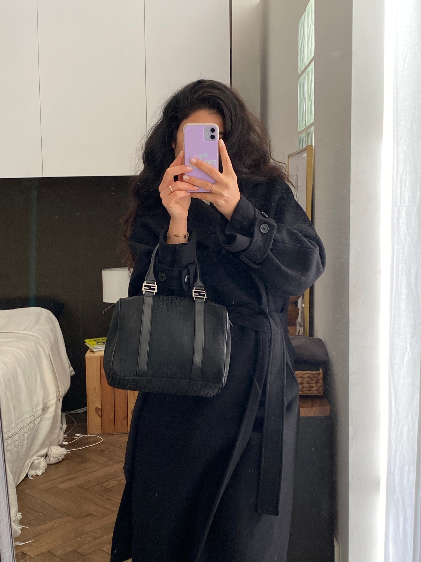 Fendi bauletto forever studs monogram zucchino cipria
