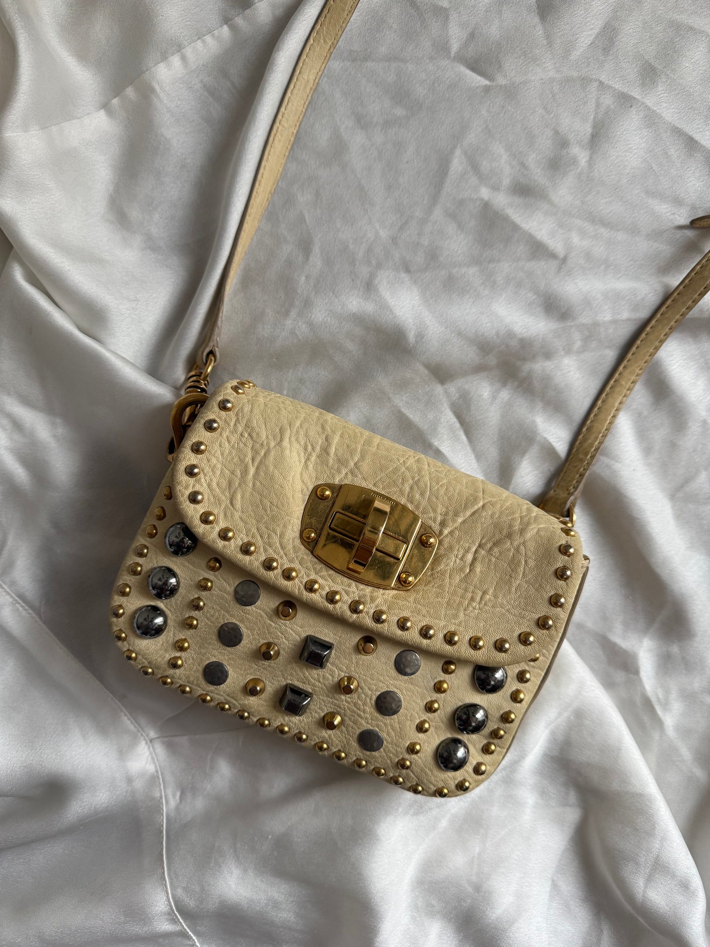 Miu Miu studded crossbody beige