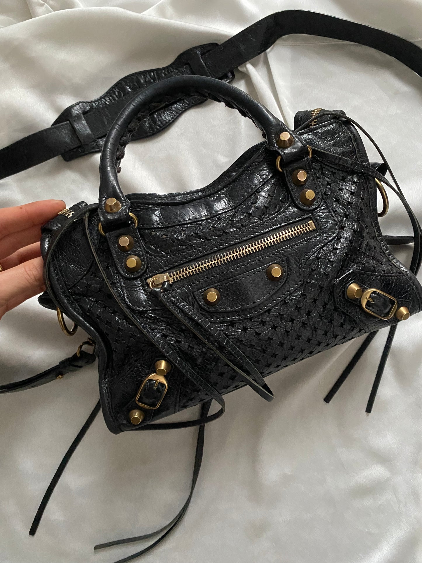 Balenciaga mini city stadium laser cut cross