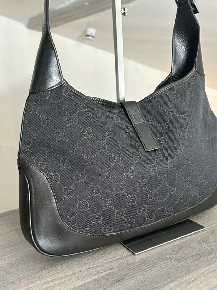 Gucci Jackie black denim brown monogram