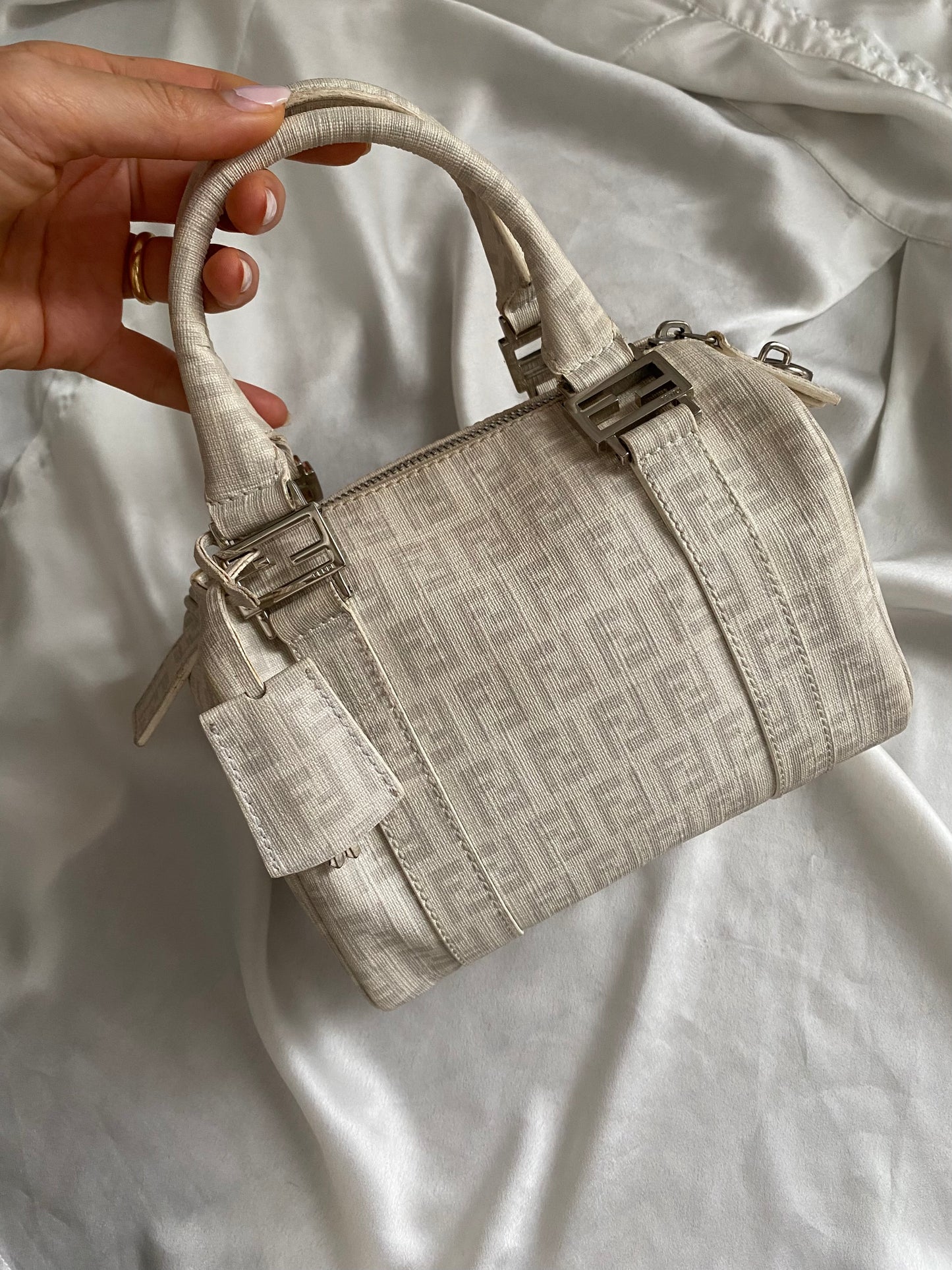 Fendi mini monogram zucchini bag in white and grey