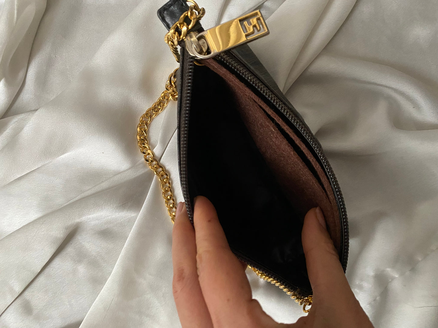 Fendi mini clutch bag zucchini monogram brown