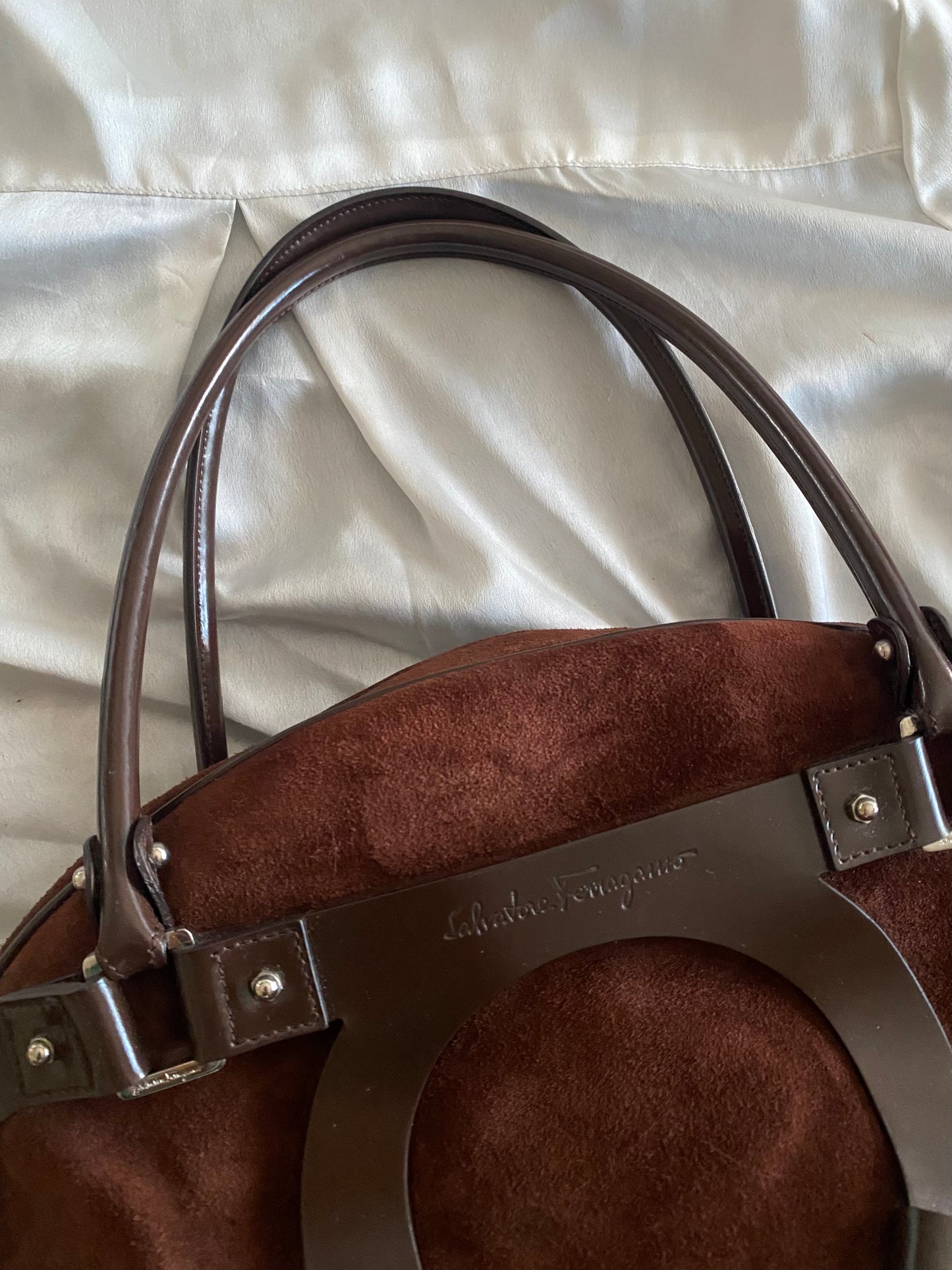 Salvatore Ferragamo chocolate suede bag