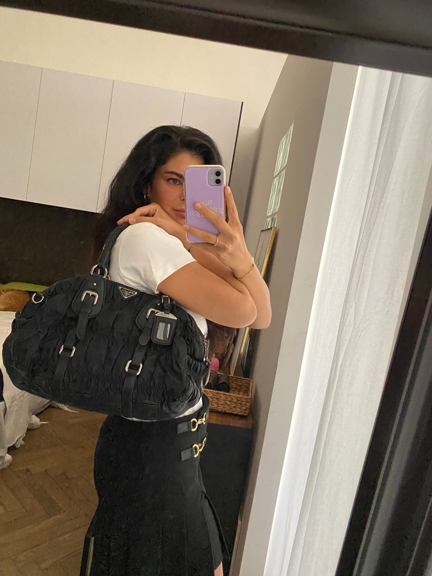 Prada pleated nylon and leather