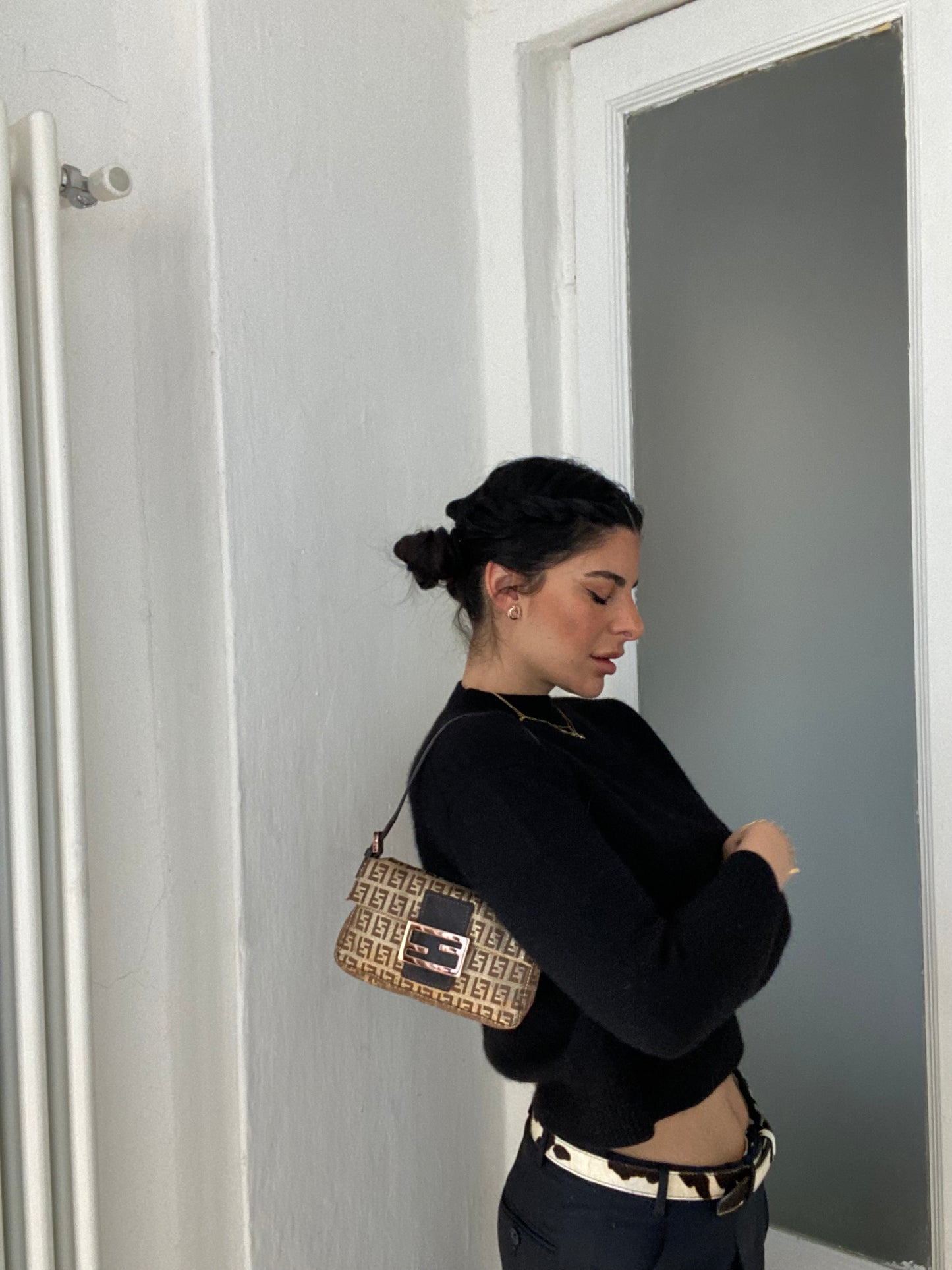 Fendi mini baguette shiny gold monogram zucchini