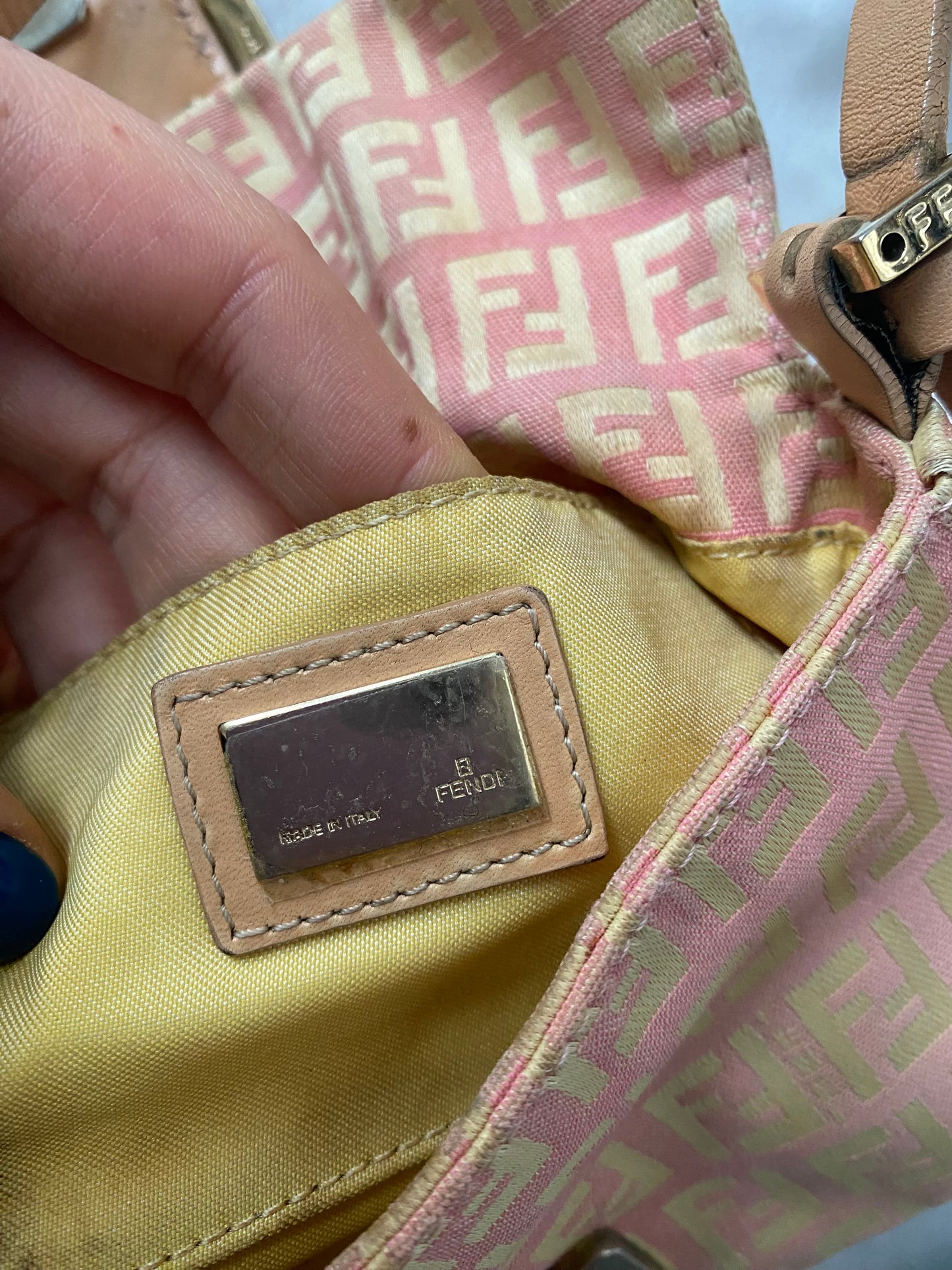 Fendi mini baguette pink monogram zucchini