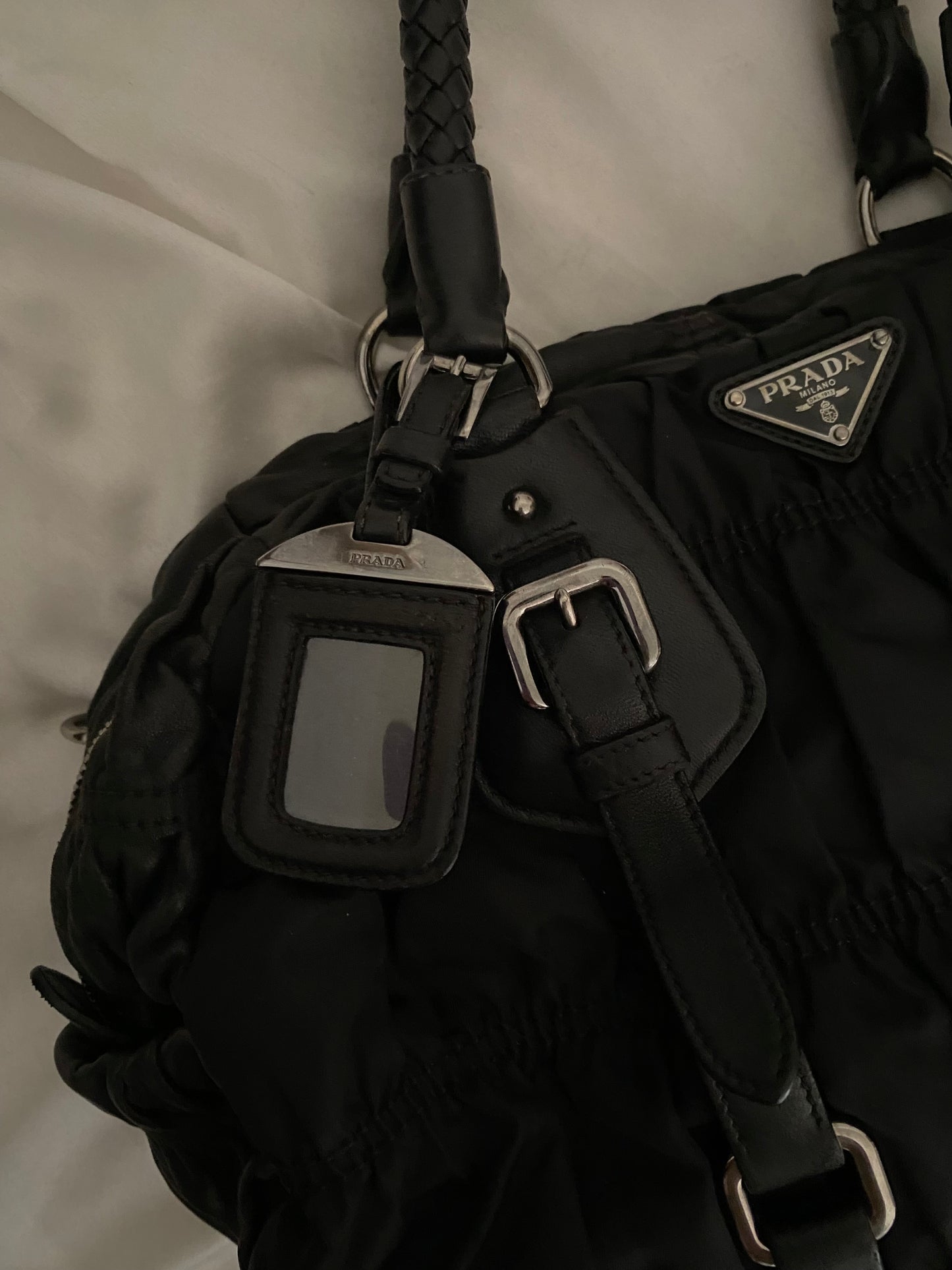 Prada pleated nylon and leather