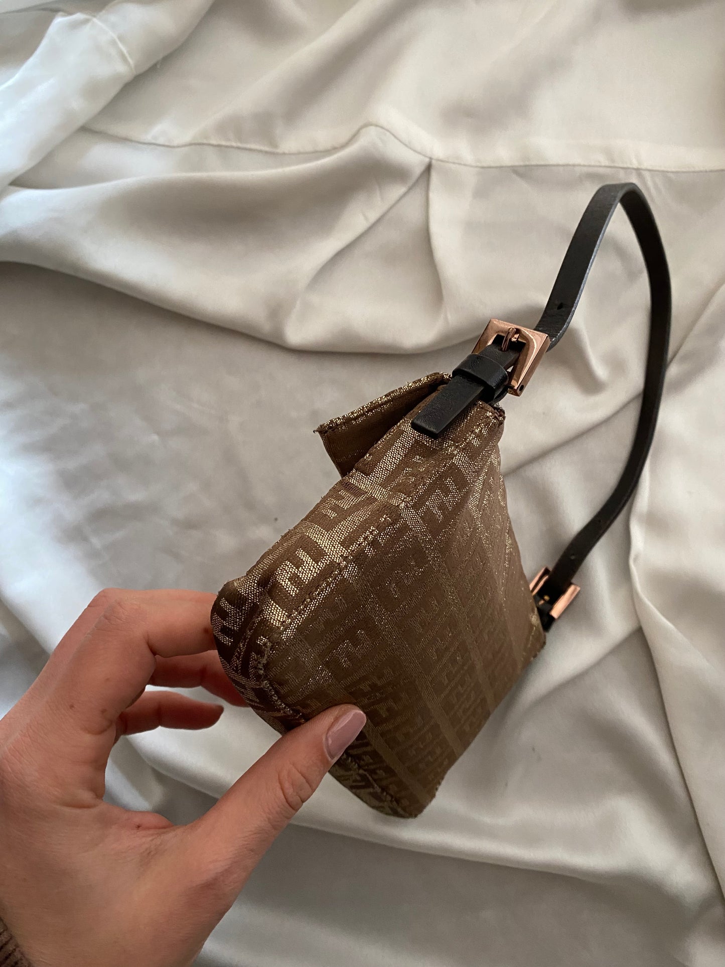Fendi mini baguette shiny gold monogram zucchini