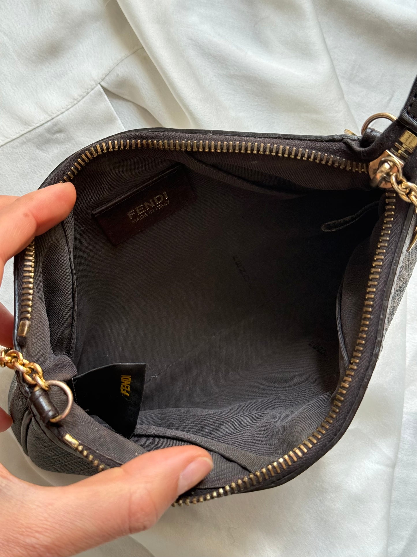 Fendi pochette charms gold monogram zucchino chocolate brown