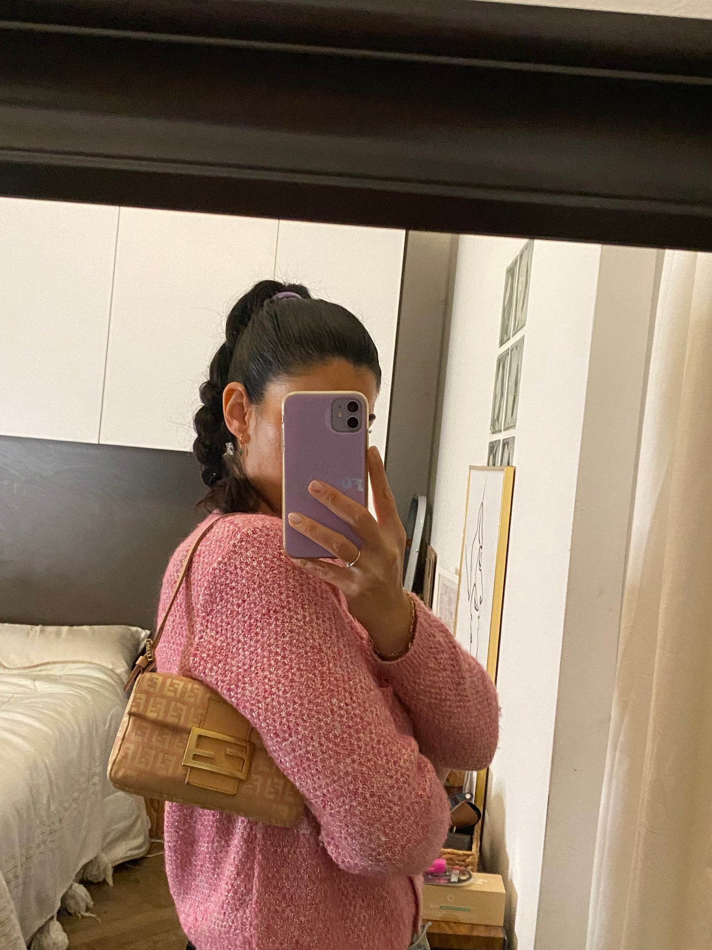 Fendi mini baguette pink monogram zucchini