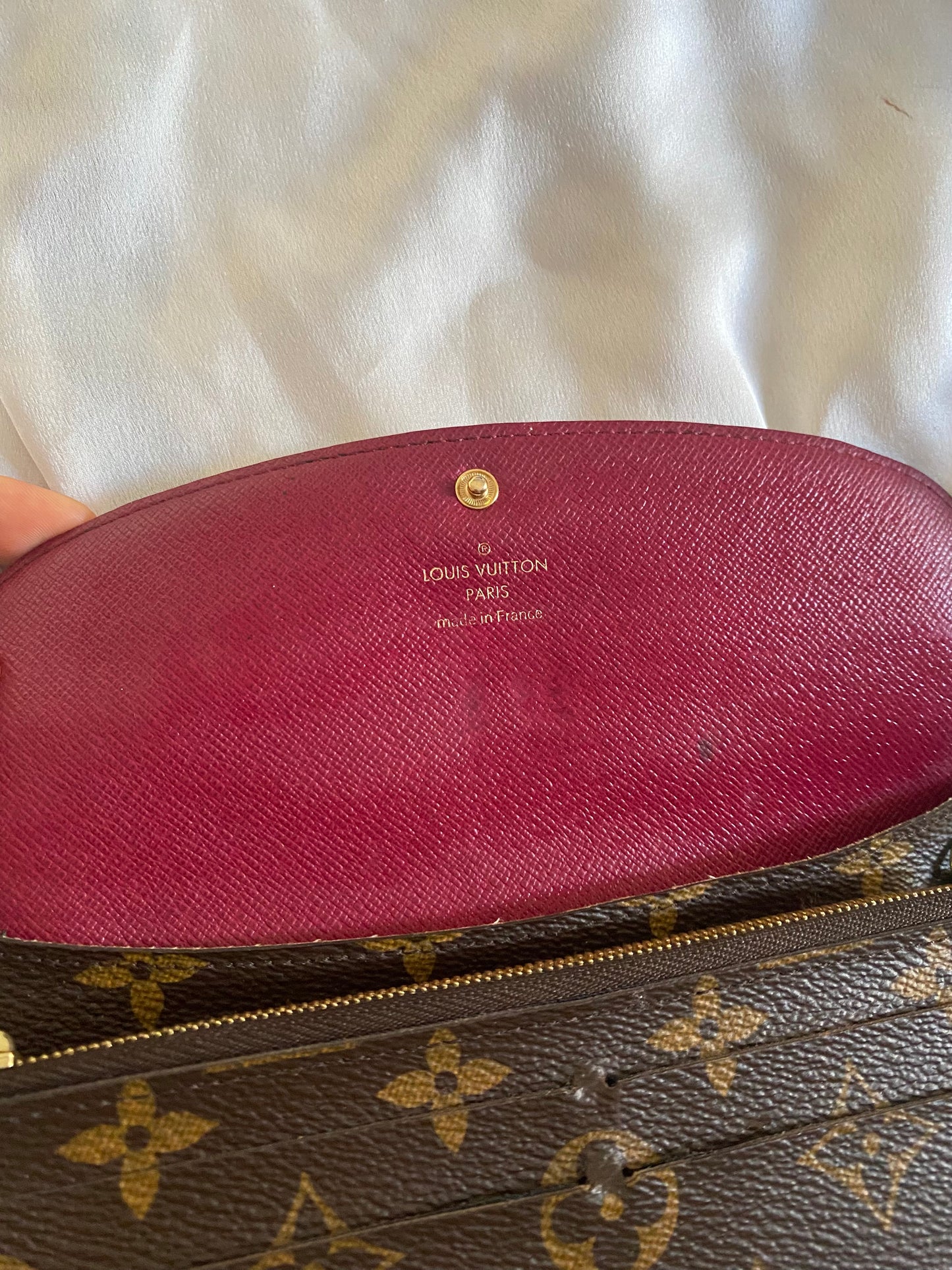 Louis Vuitton Emilie clutch bag with fuchsia interior