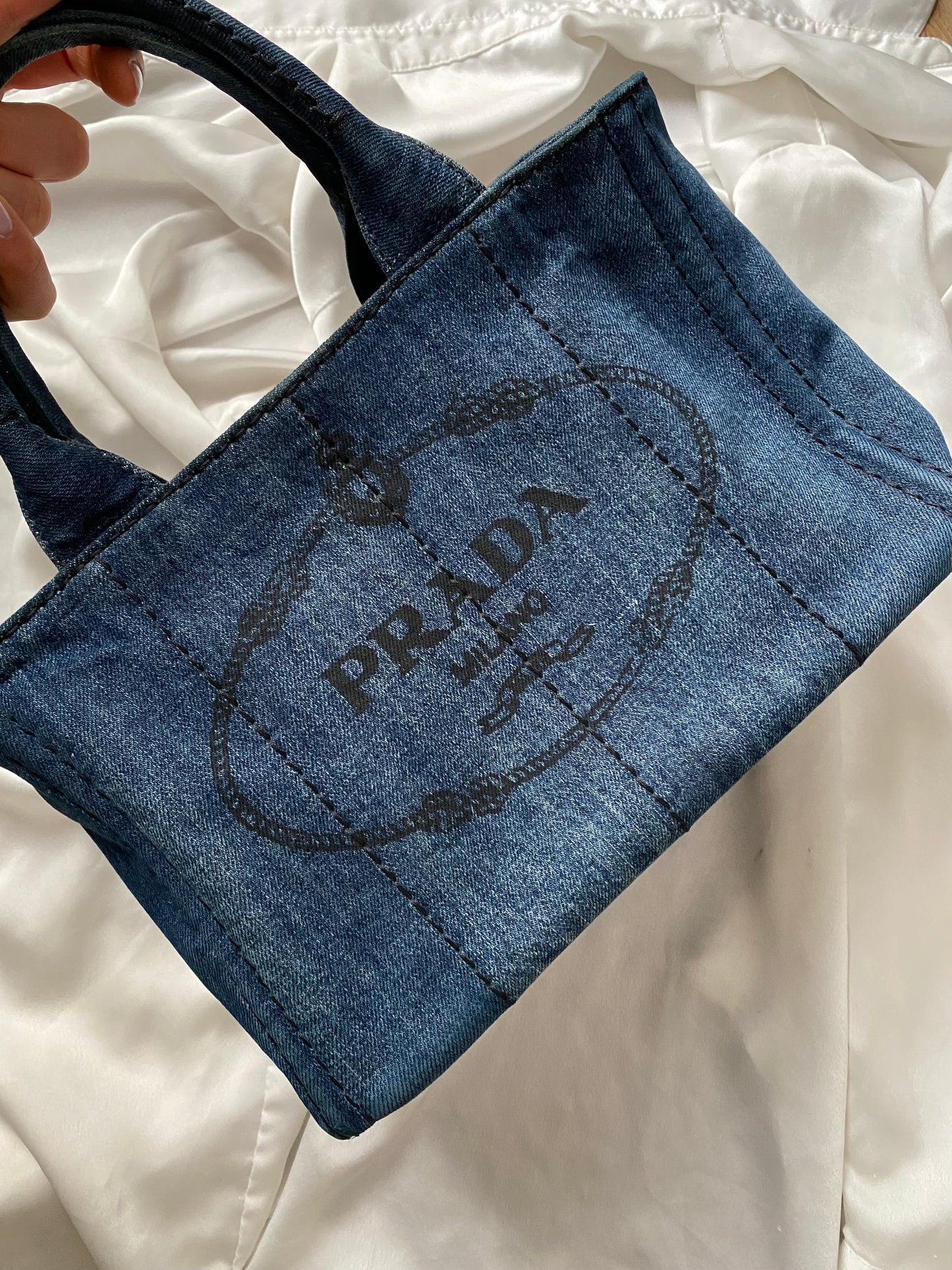 Prada denim tote