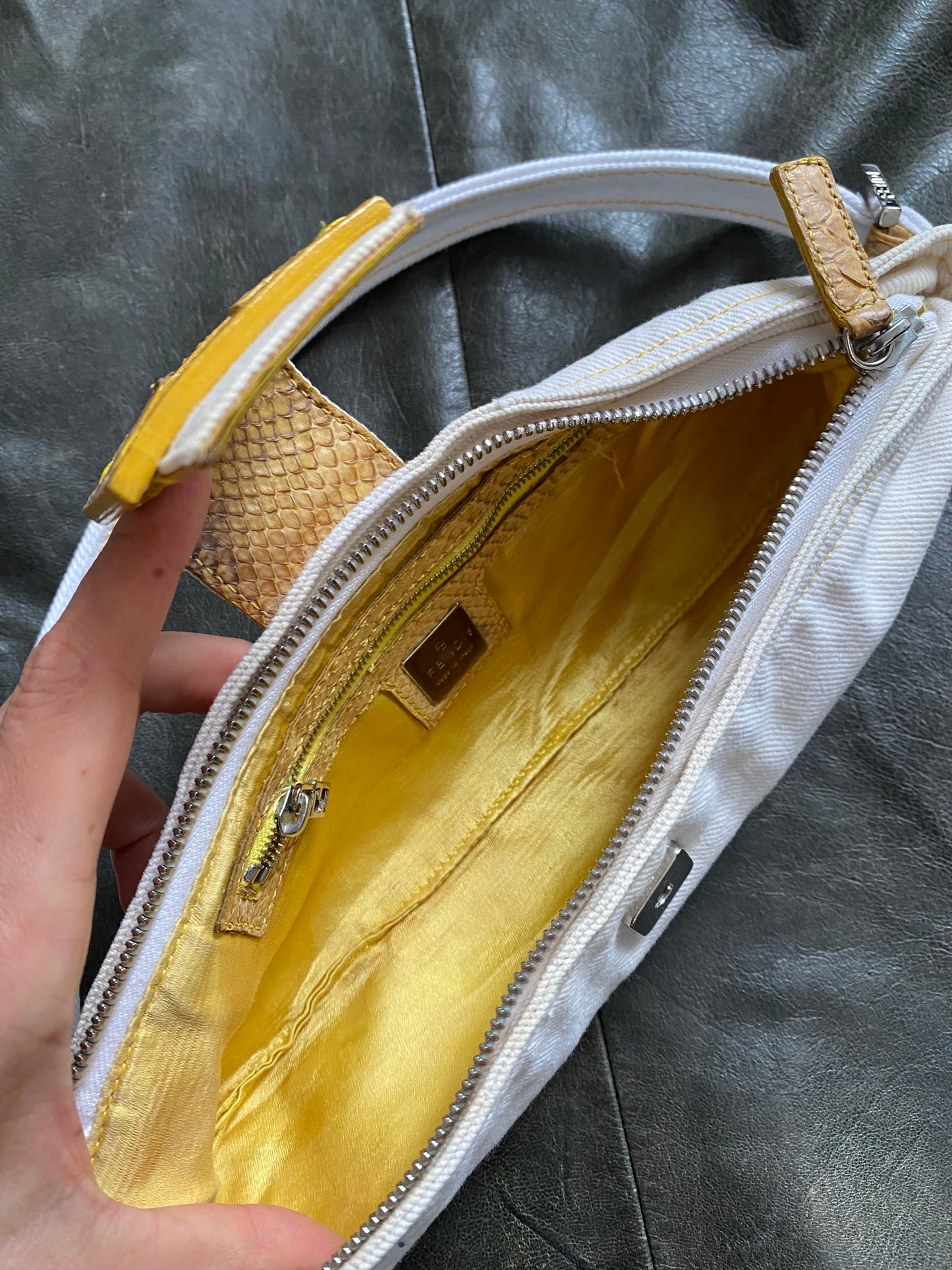 Fendi baguette in denim snakeskin