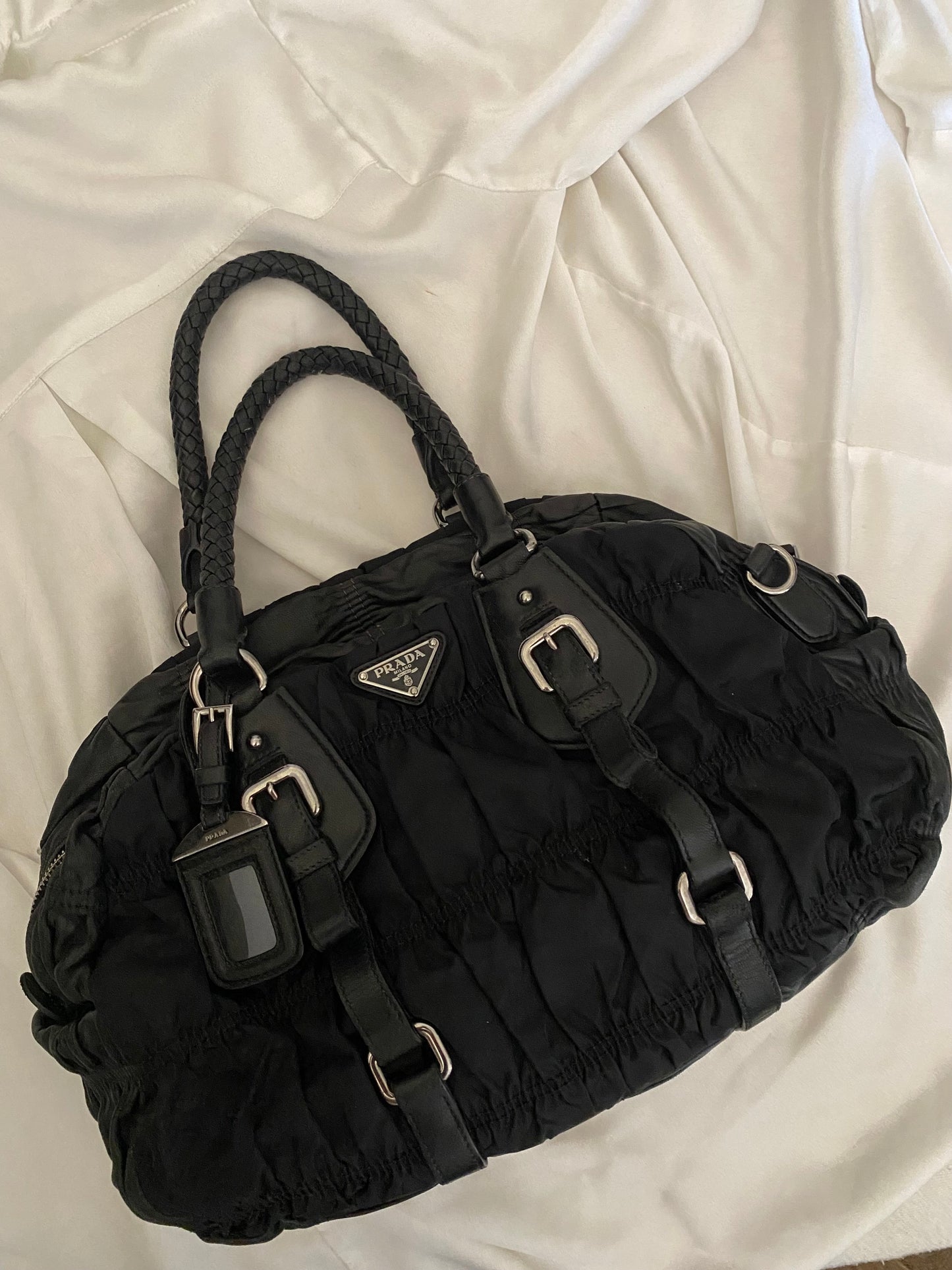 Prada pleated nylon and leather
