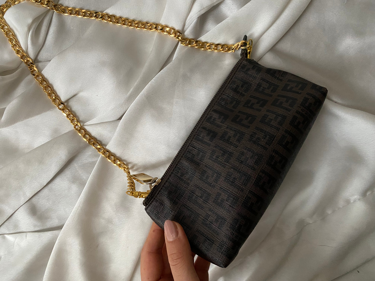 Fendi mini clutch bag zucchini monogram brown