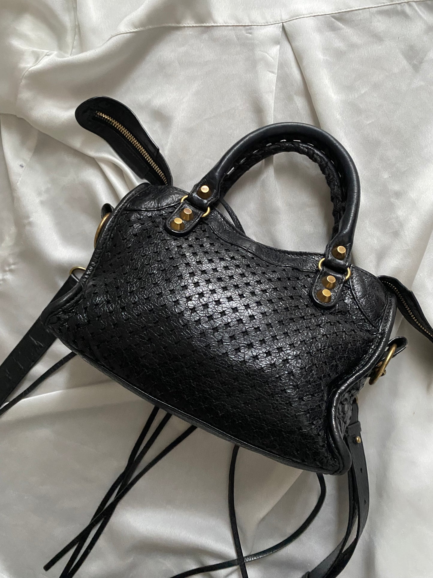 Balenciaga mini city stadium laser cut cross