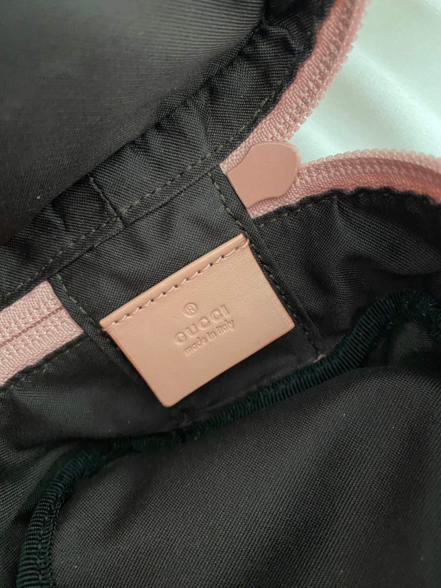 Gucci mini pink monogram bucket bag