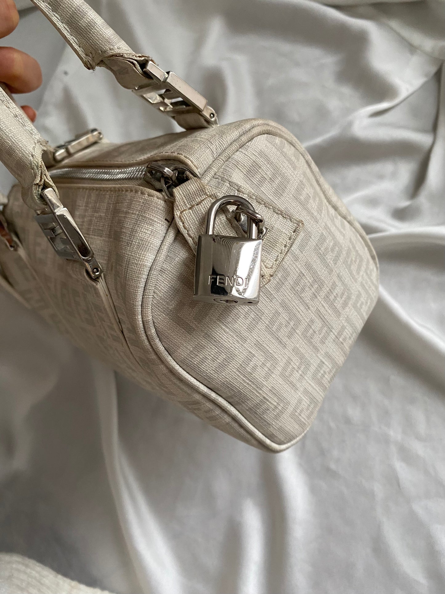 Fendi mini monogram zucchini bag in white and grey