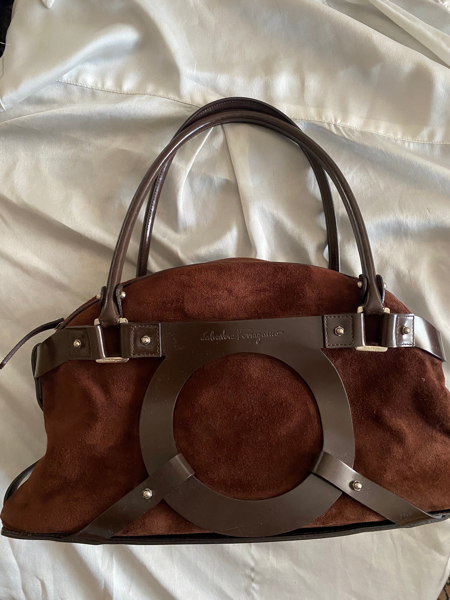 Salvatore Ferragamo chocolate suede bag