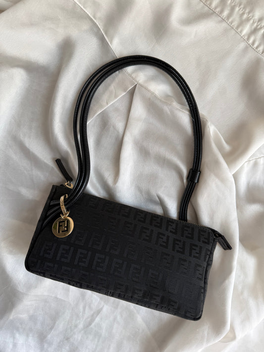 Fendi pochette gold charm manico pelle black
