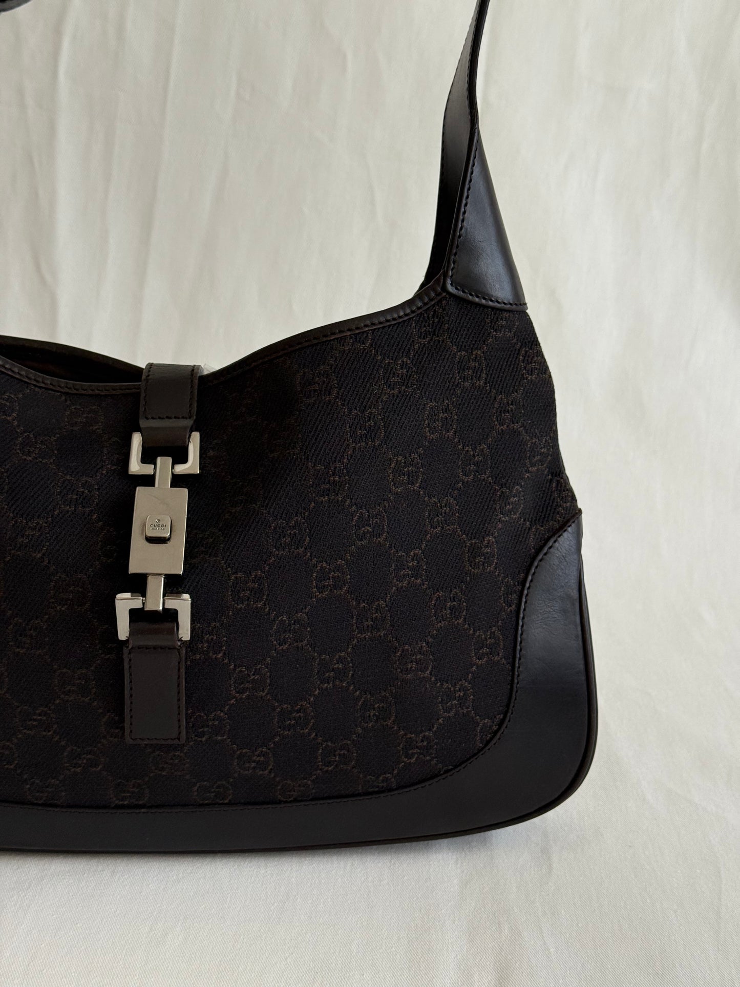 Gucci Jackie monogram denim chocolate brown