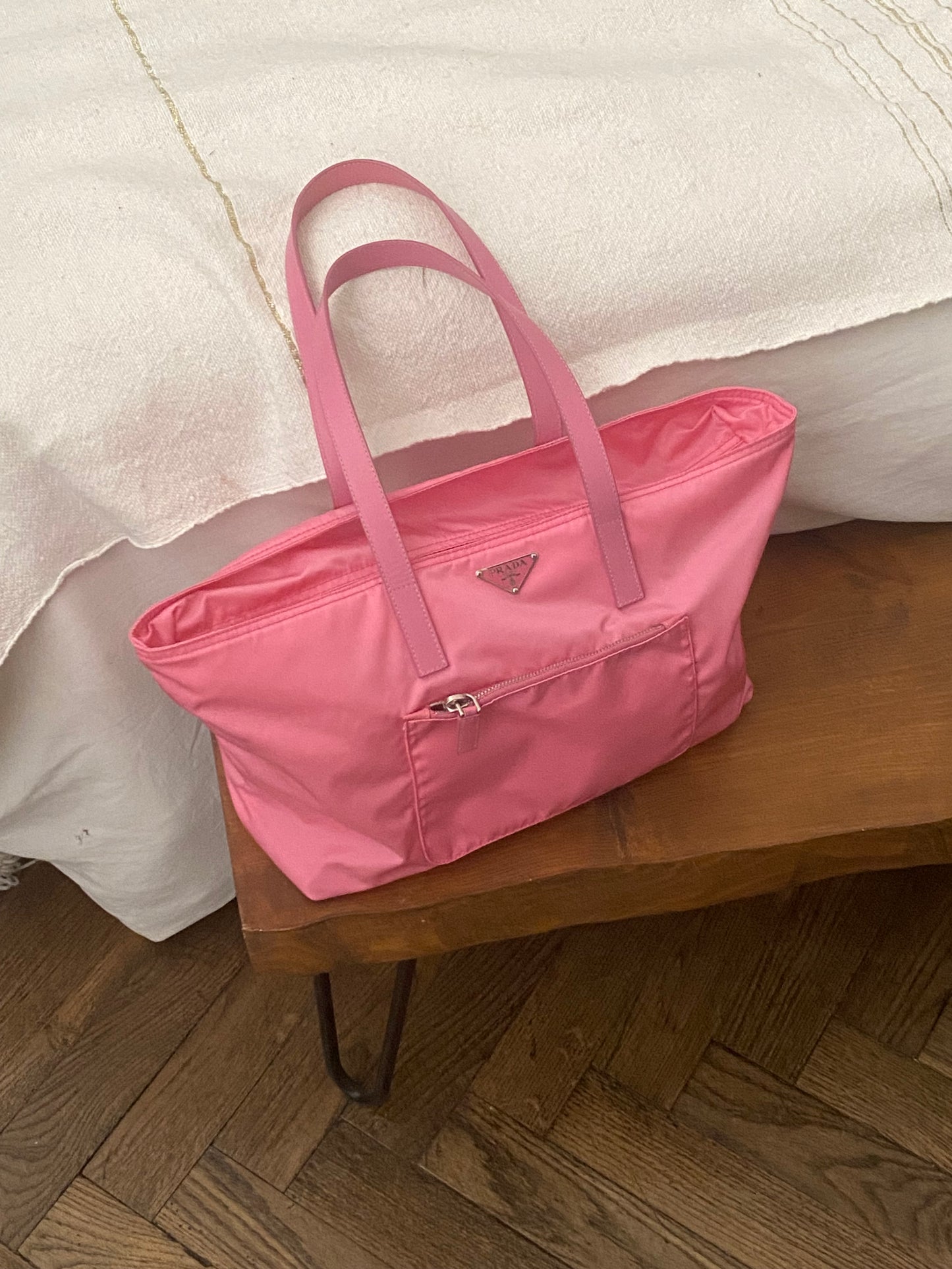 Prada pink nylon tote