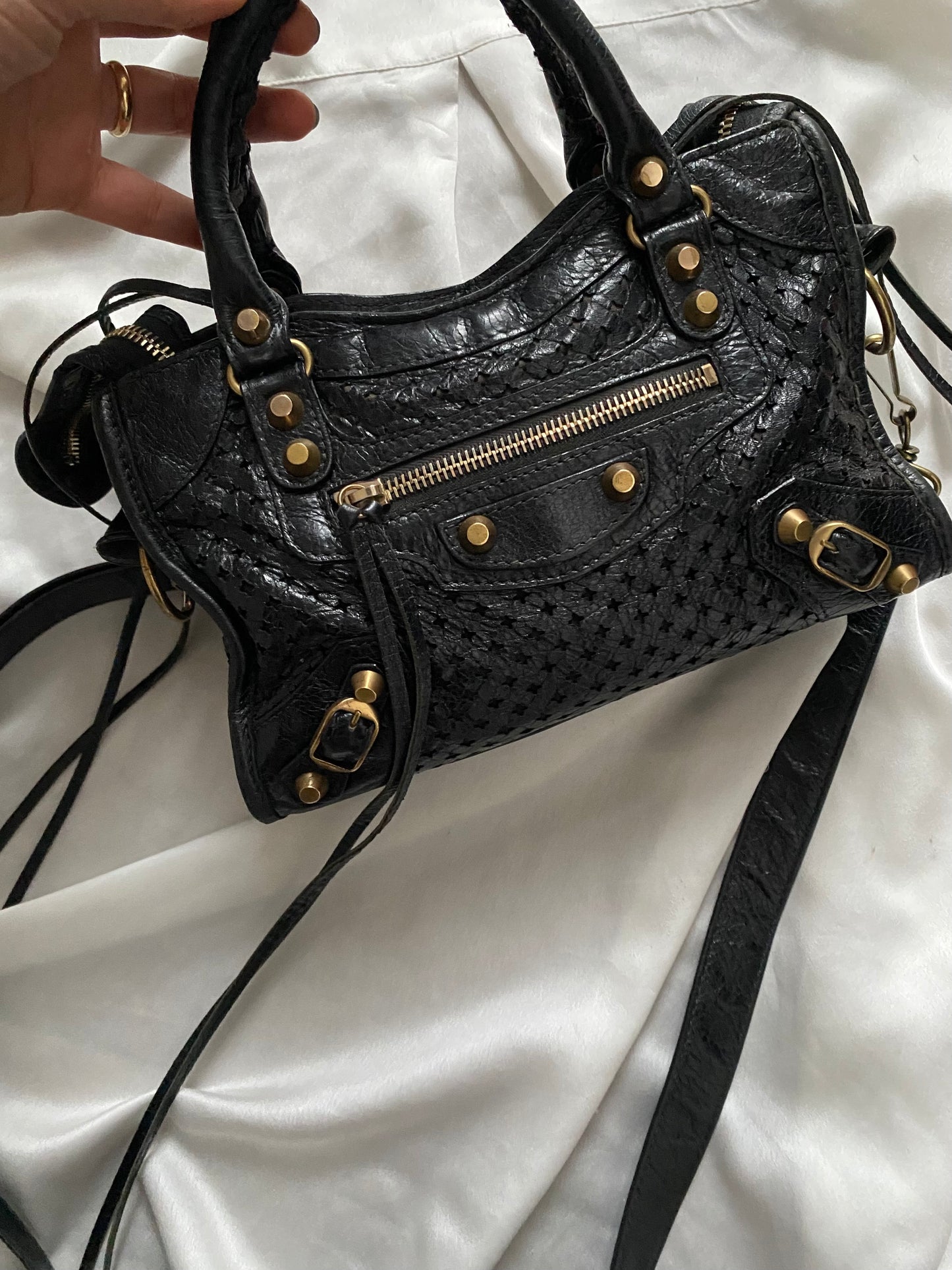 Balenciaga mini city stadium laser cut cross