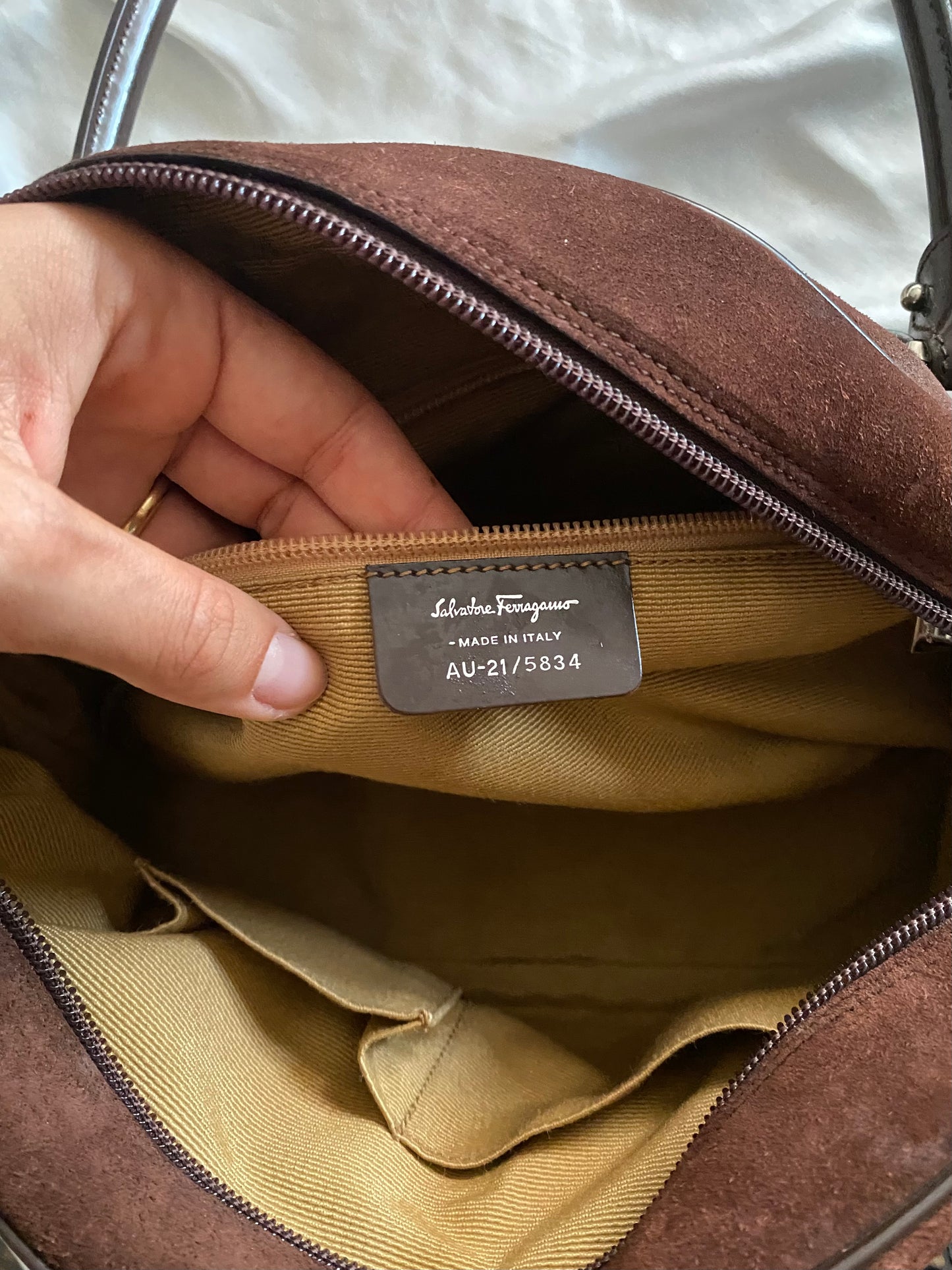 Salvatore Ferragamo chocolate suede bag