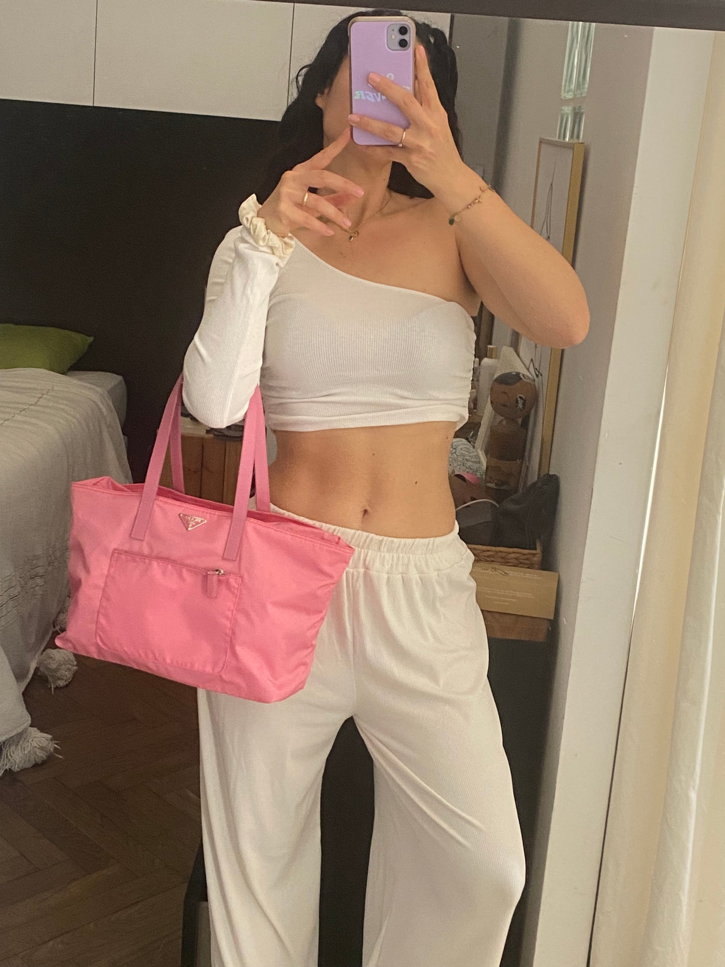 Prada pink nylon tote