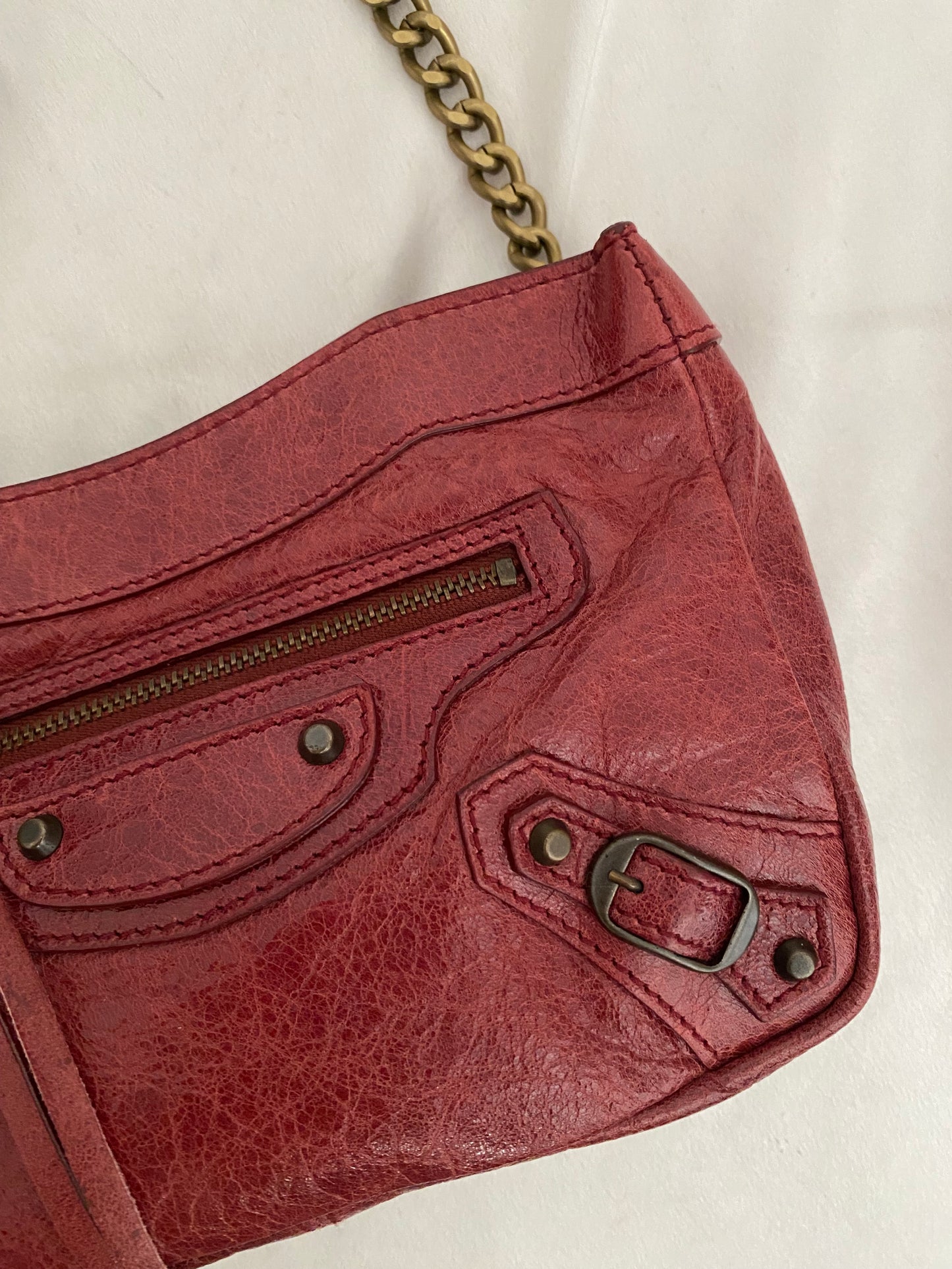 Balenciaga motocross burgundy clutch bag