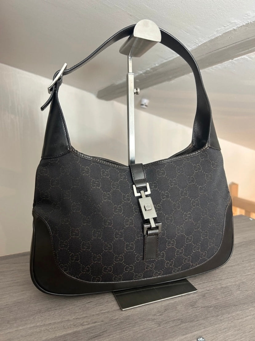 Gucci Jackie black denim brown monogram