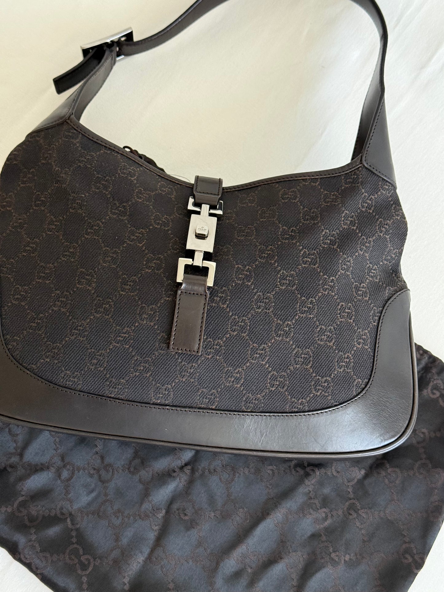 Gucci Jackie monogram denim chocolate brown