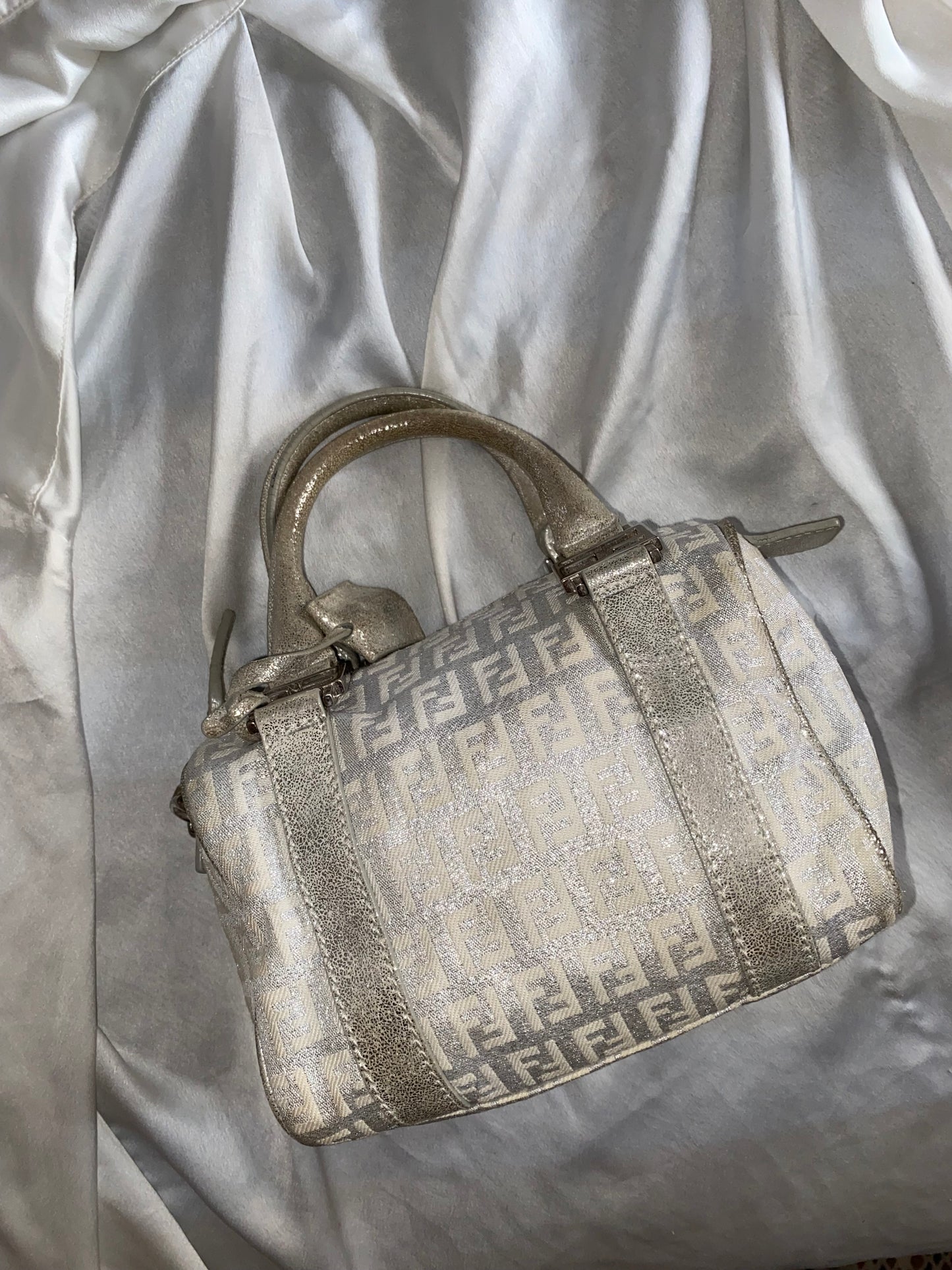 Fendi mini monogram zucchini bag in silver