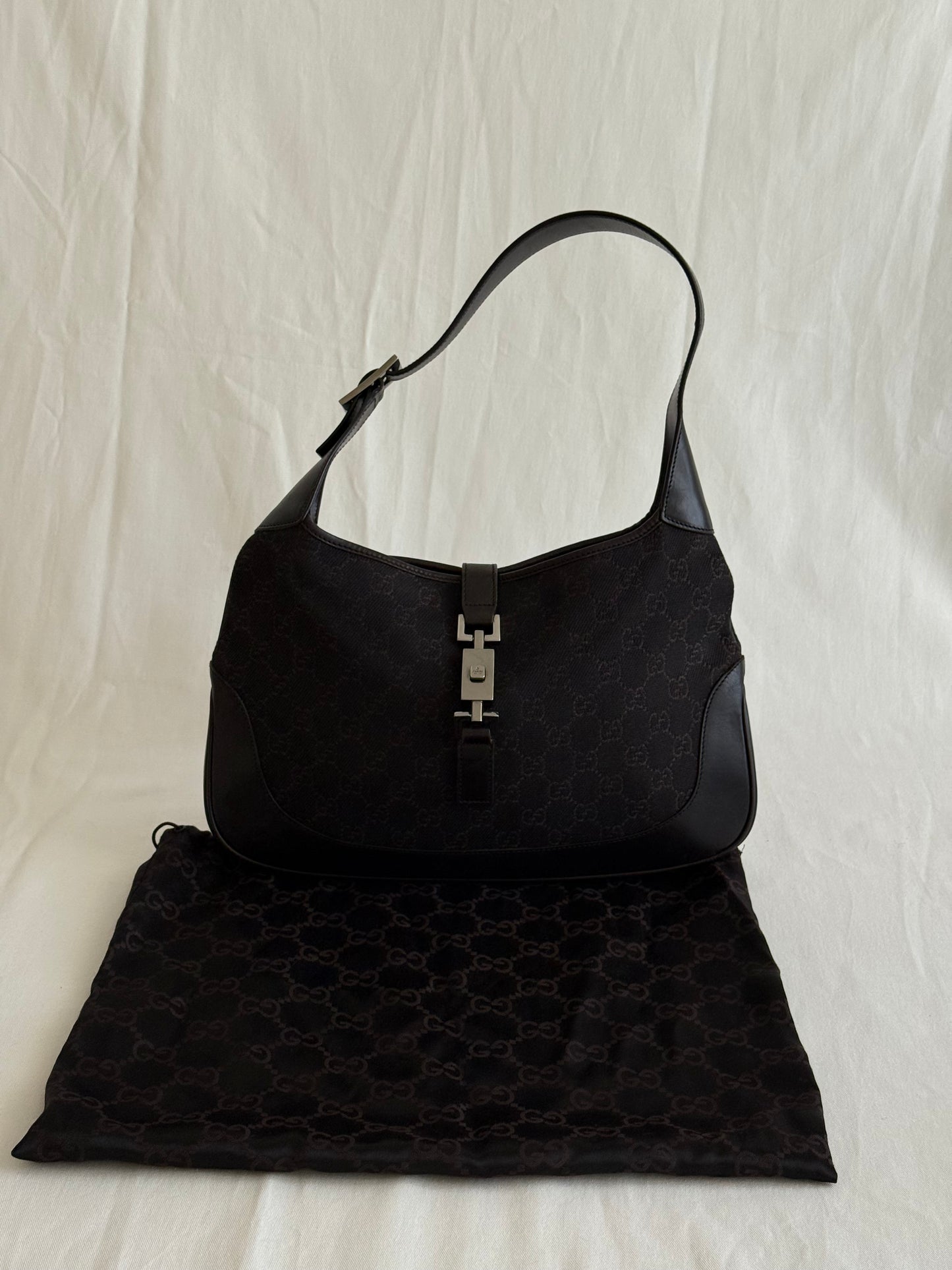 Gucci Jackie monogram denim chocolate brown