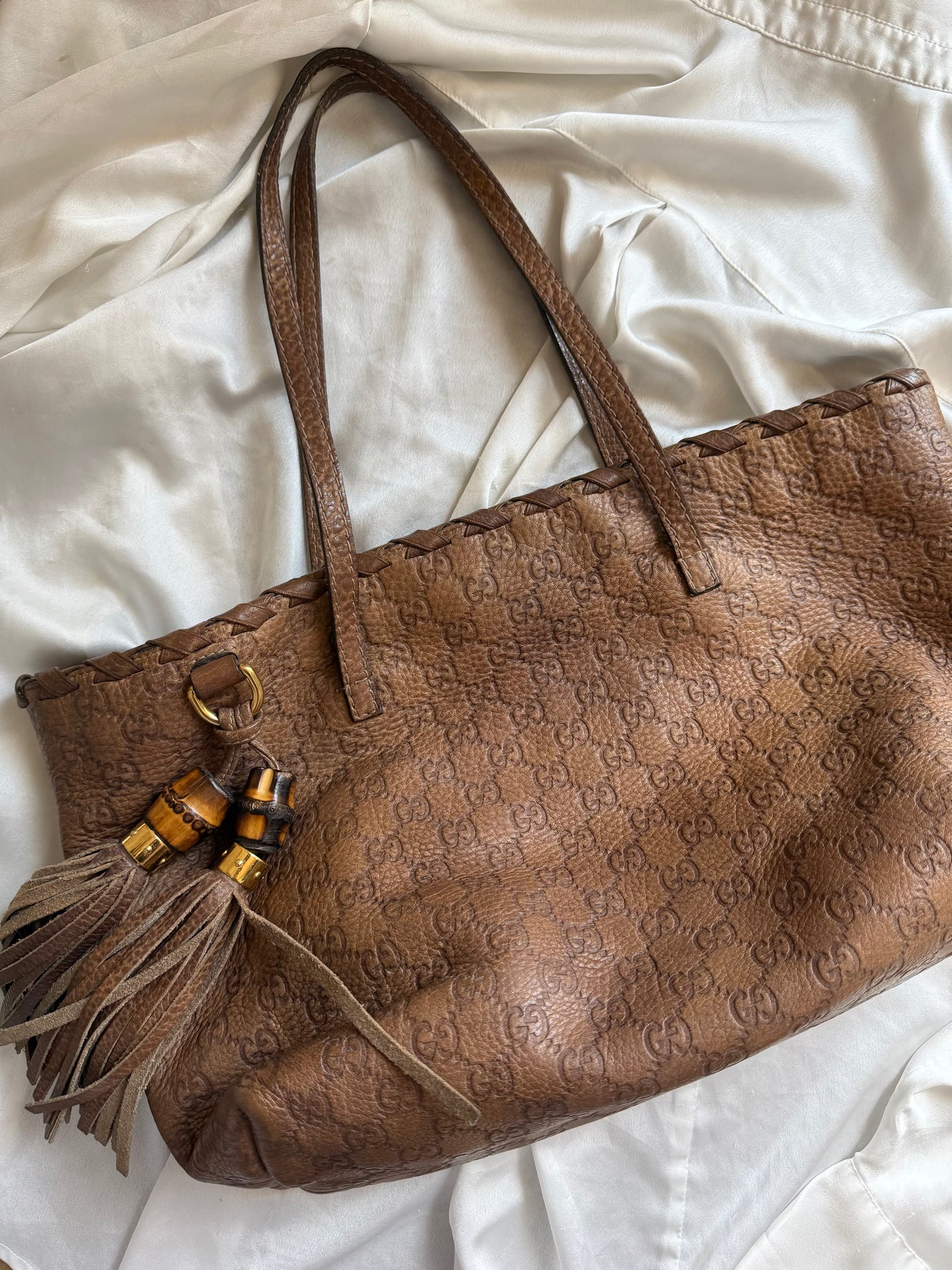 Gucci tassel tote bamboo brown