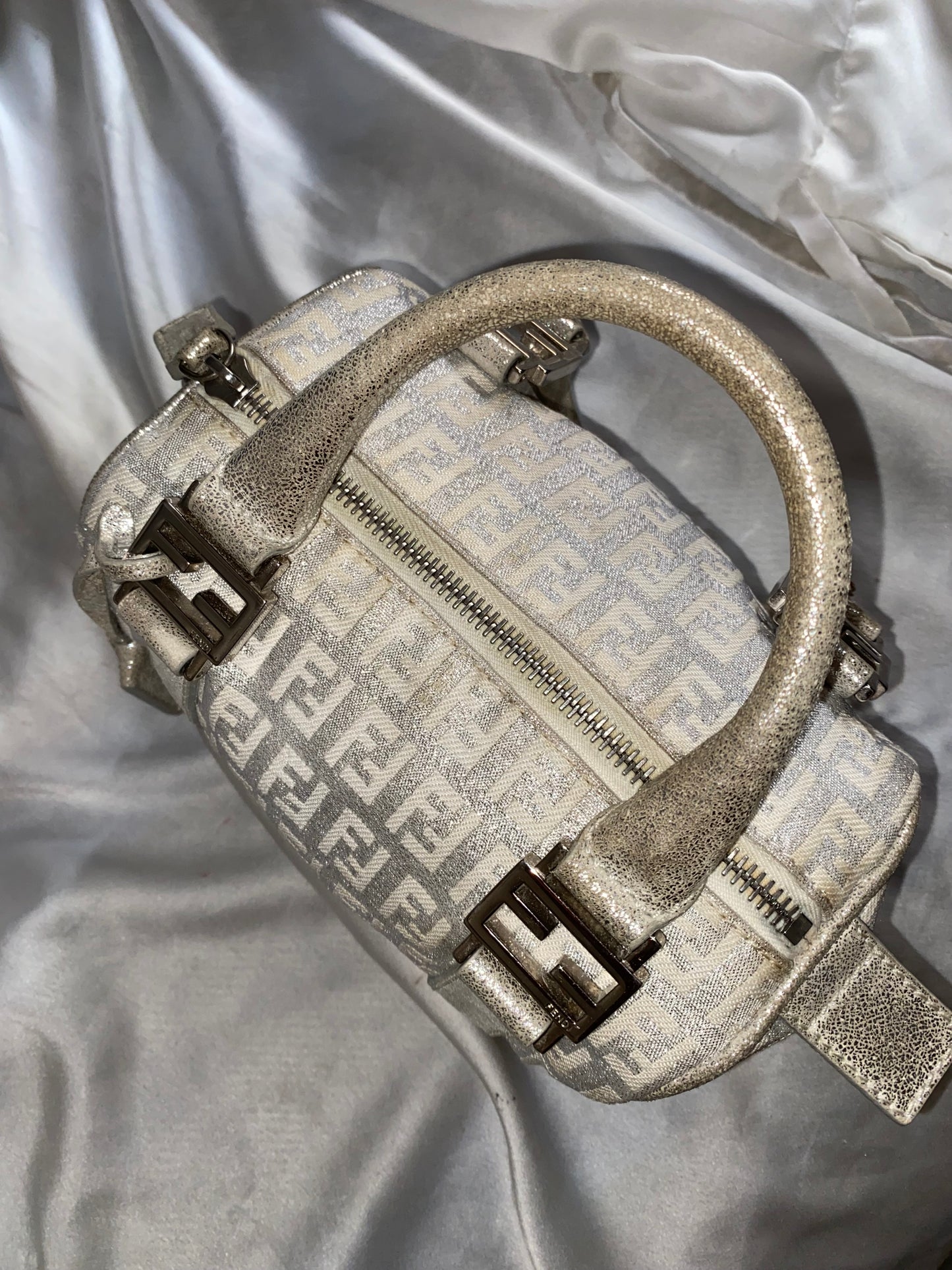 Fendi mini monogram zucchini bag in silver