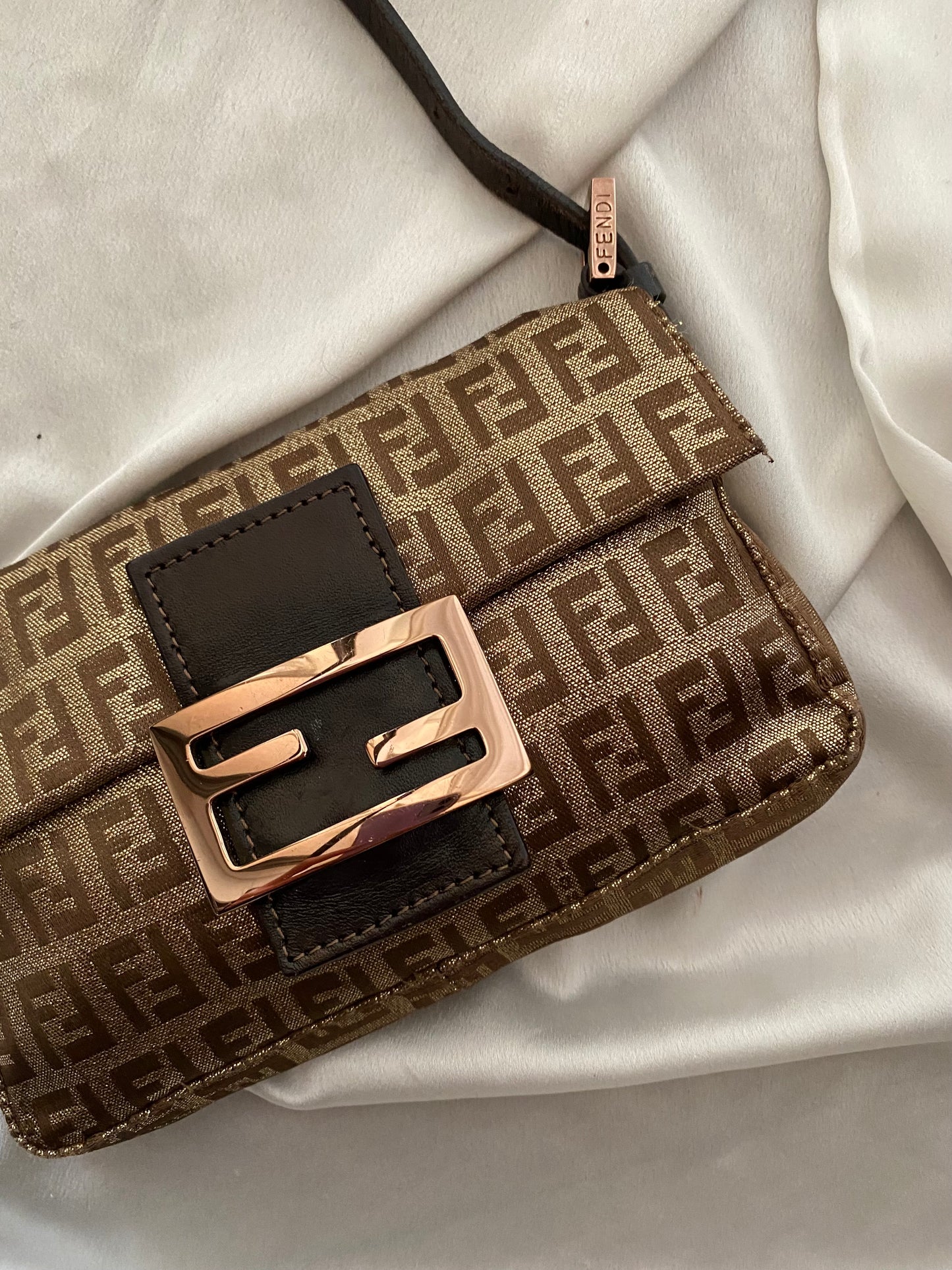 Fendi mini baguette shiny gold monogram zucchini