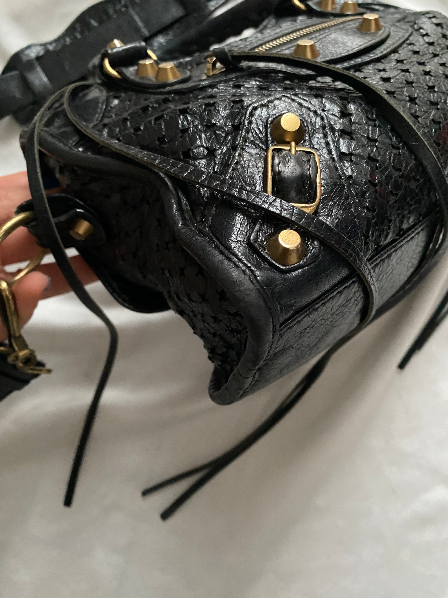 Balenciaga mini city stadium laser cut cross