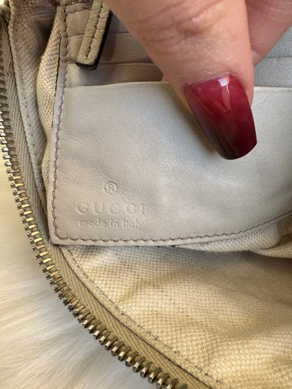 Gucci monogram cream leather clutch bag