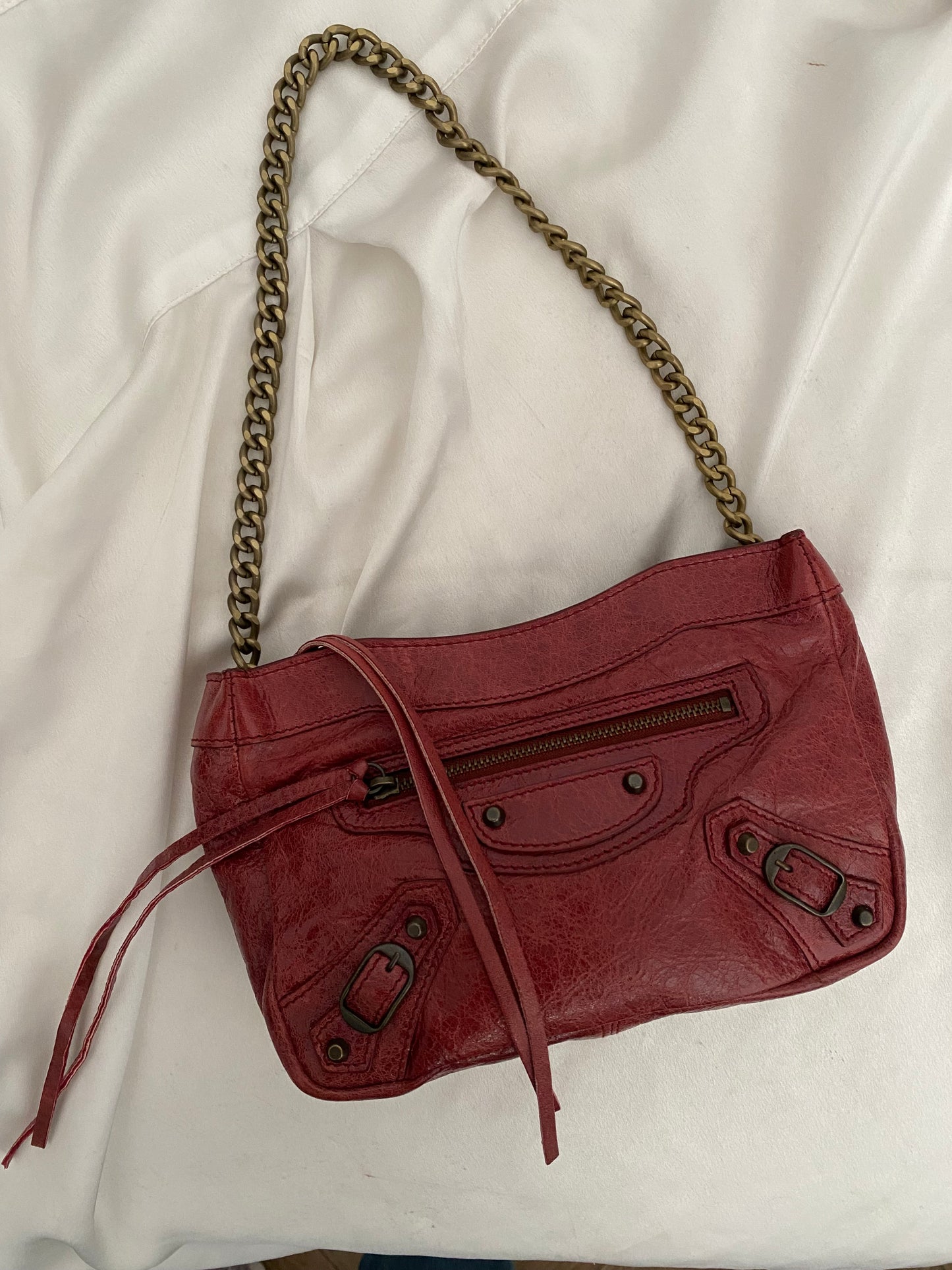 Balenciaga motocross burgundy clutch bag