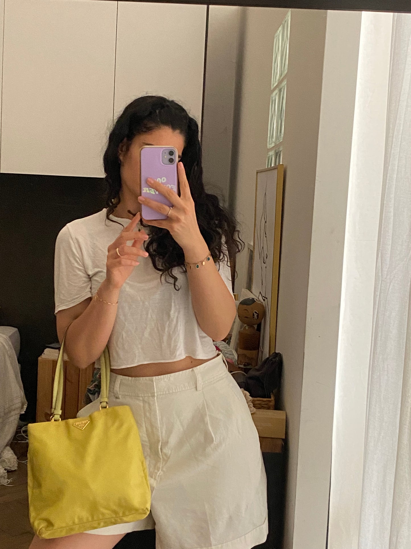 Prada lime yellow nylon tote