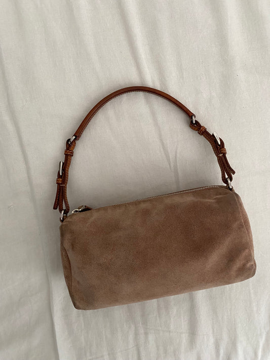 Prada dove gray suede clutch bag