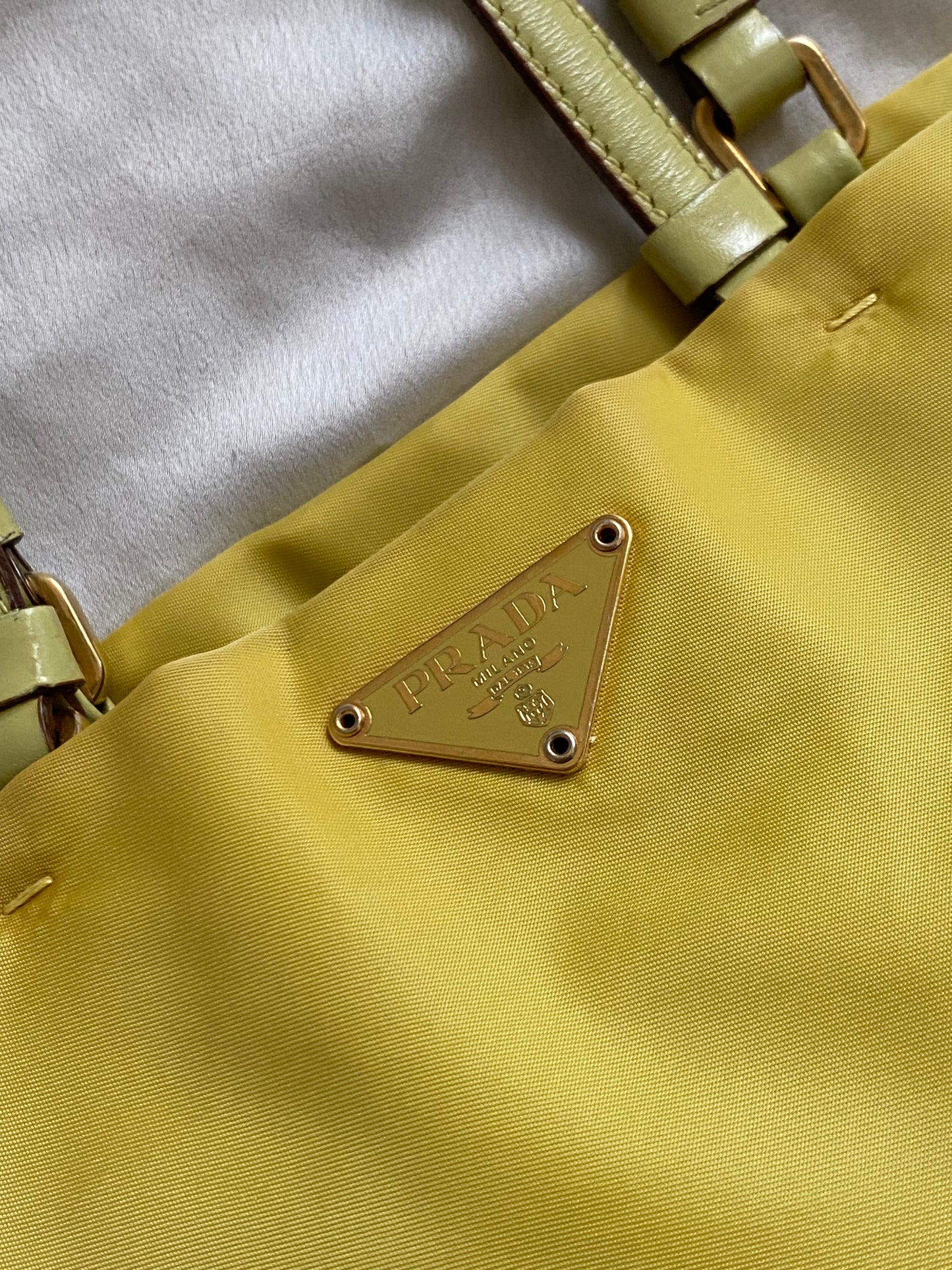 Prada lime yellow nylon tote