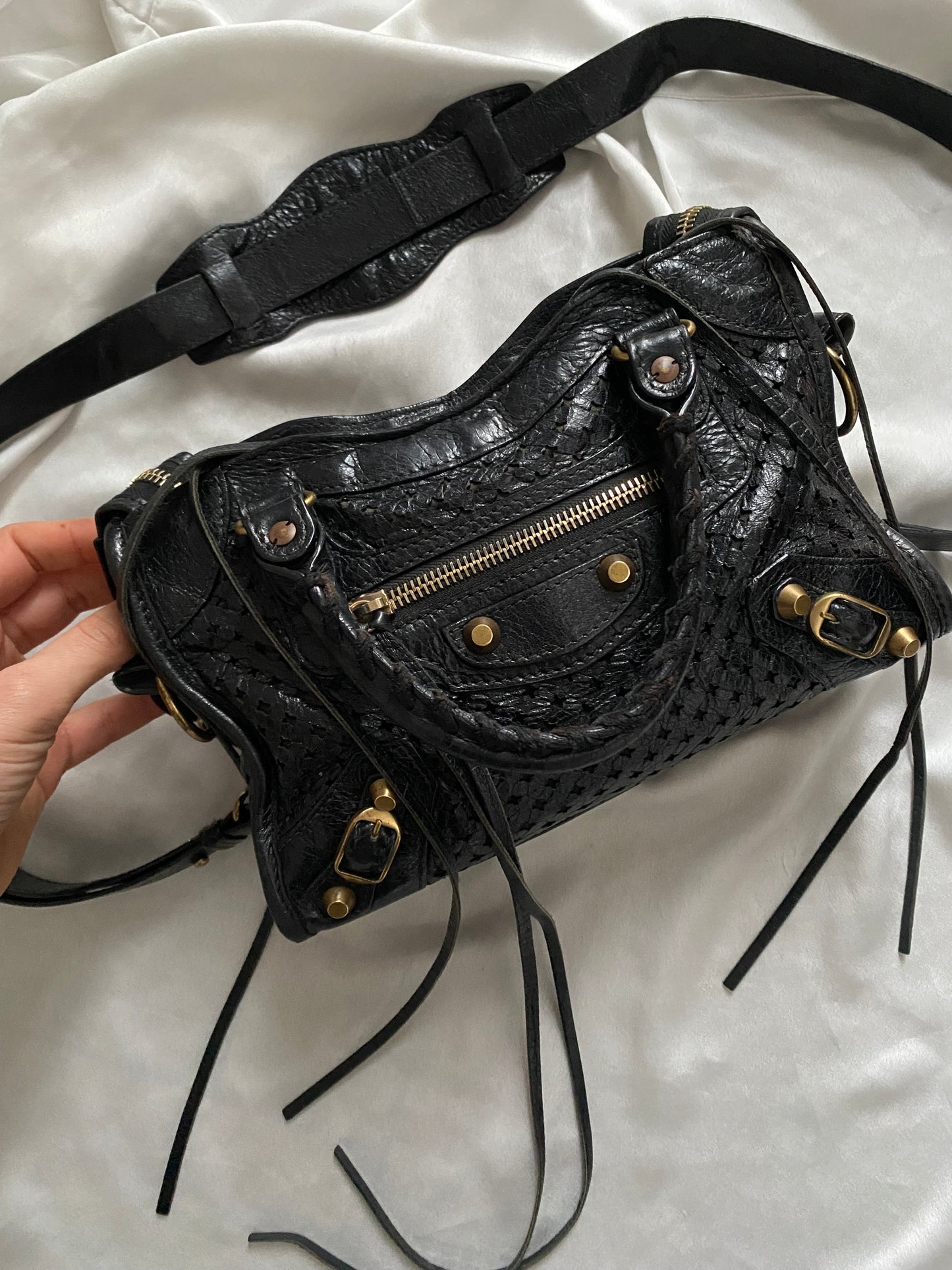 Balenciaga mini city stadium laser cut cross