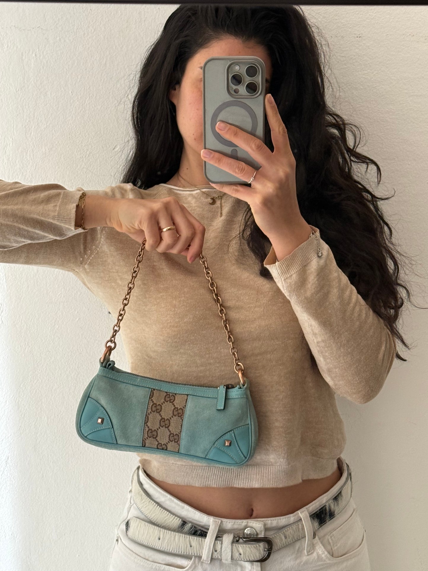 Gucci nailhead pochette azzurro