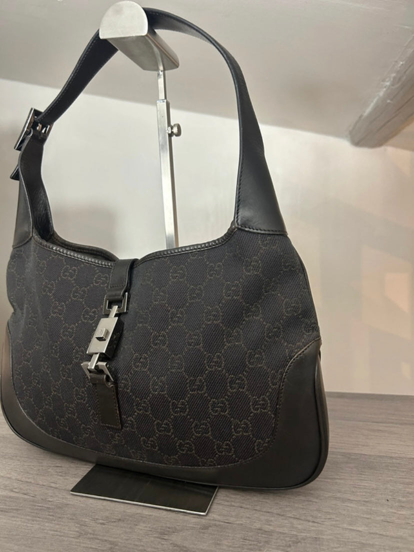 Gucci Jackie black denim brown monogram
