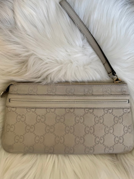 Gucci monogram cream leather clutch bag