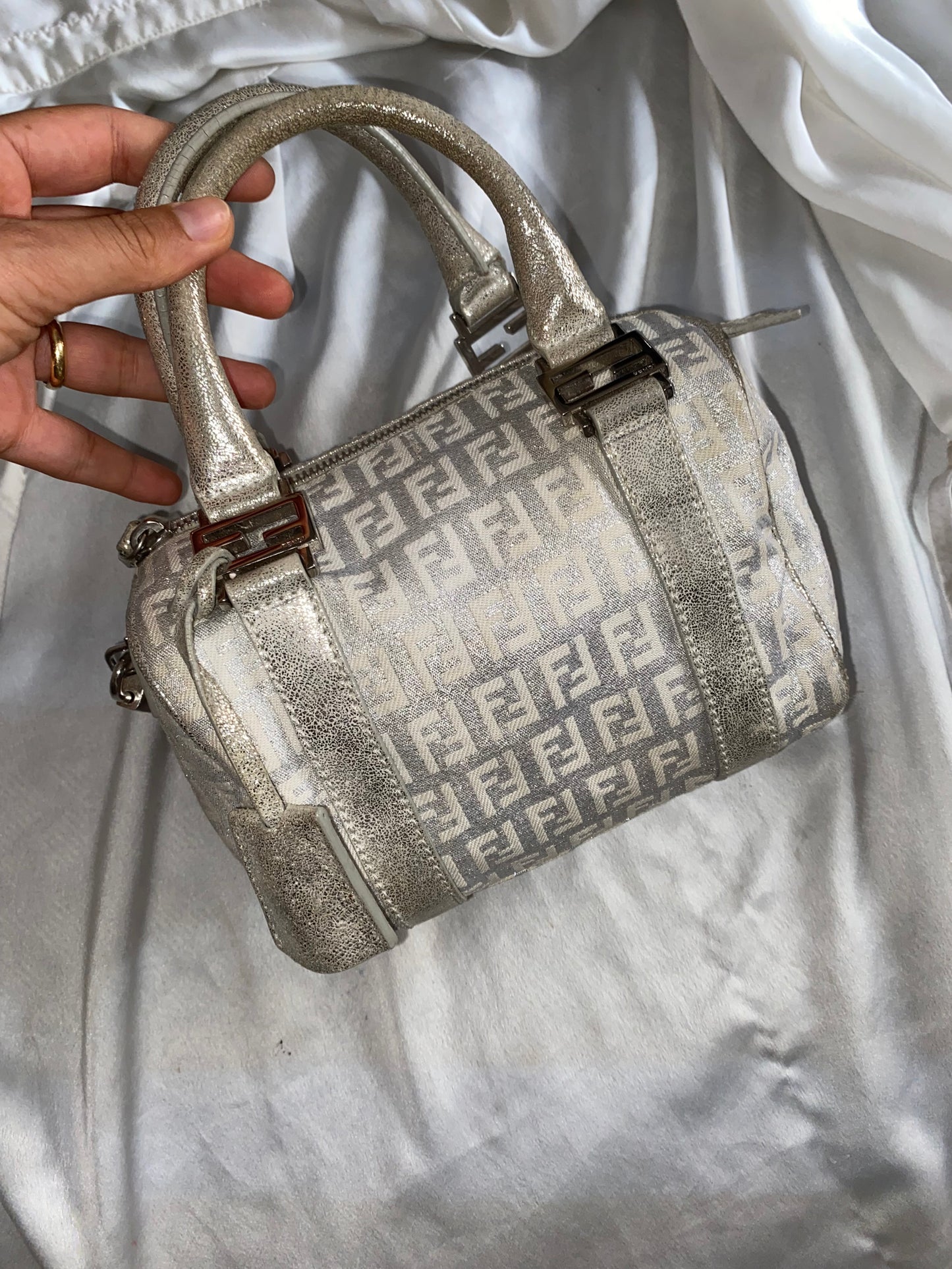 Fendi mini monogram zucchini bag in silver