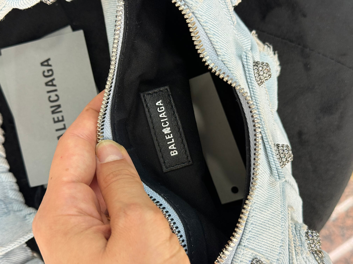 Balenciaga cagole XS denim e cristalli s/s 2023
