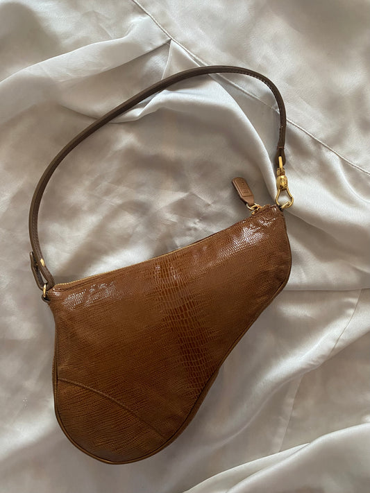 Dior mini saddle lizard brown